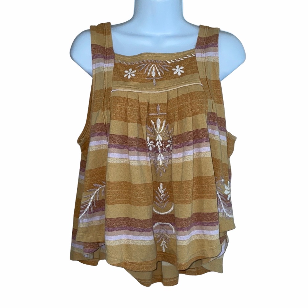 Free People Striped Tank Top W/ Embroidered Detail